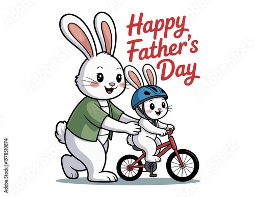 Father’s Day Illustration Cartoon Rabbits with Bicycle