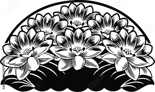 Decorative Lotus Flowers Arranged in Archway Vector Illustration