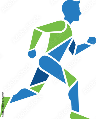 Abstract faceted design of a person running, promoting a healthy and vigorous approach to wellness and exercise