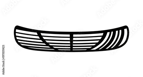 Simple Line Drawing of a Wooden Canoe Outline.