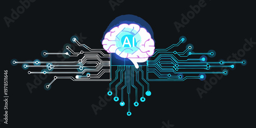 Digital brain illustration artificial intelligence and neural network connections
