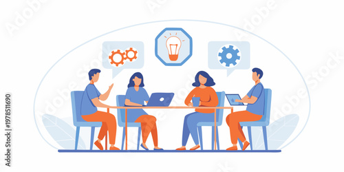 Team brainstorming session with ideas and technology concepts illustrated