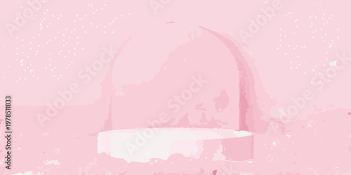 Minimalist pink pedestal display in a softly textured abstract setting