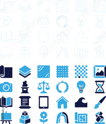 Collection of weather icons outline and solid styles nature and climate symbols.