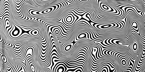 Optical illusion featuring swirling black and white lines creating a wavy effect