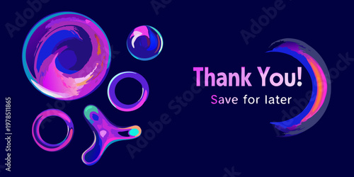 Colorful abstract bubbles and a thank you message on dark blue