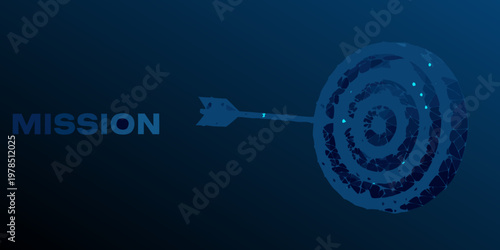 A digital dartboard with an arrow hitting the bullseye labeled mission