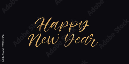 Golden calligraphy text reads happy new year on a black background