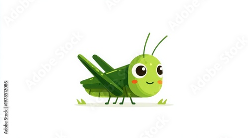 Cute Green Grasshopper Character Illustration for Children