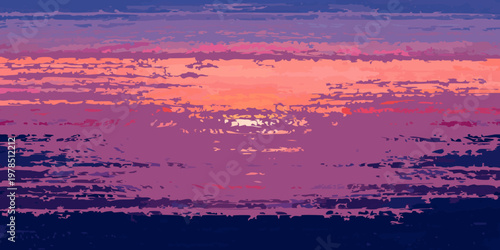Abstract sunset with vibrant colors and textured brushstroke effects