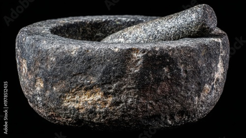 Traditional Stone Mortar and Pestle from Ancient Cultures in Use