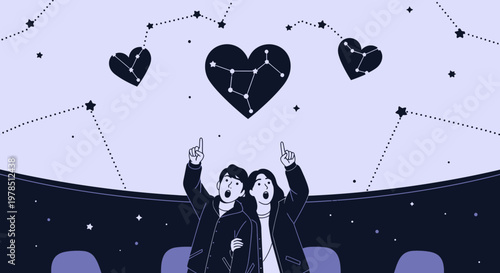 Couple Admiring Heart Constellations in Planetarium