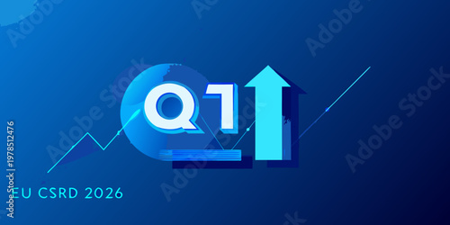 Abstract graphic representing q1 growth with rising lines and a blue color scheme