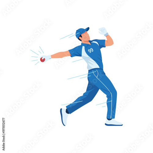 Cricket Player Throwing Ball Overarm Isolated on White