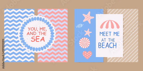 Φωτογραφία Colorful summer patterns with seaside themed text and illustrations