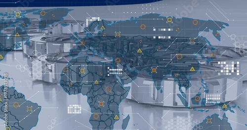 Animation of snow falling over winter scenery and moon