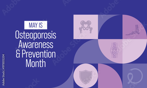 National Osteoporosis awareness and prevention month observed each year in May. it causes bones to become weak and brittle that a fall or coughing can cause a fracture. Vector illustration.