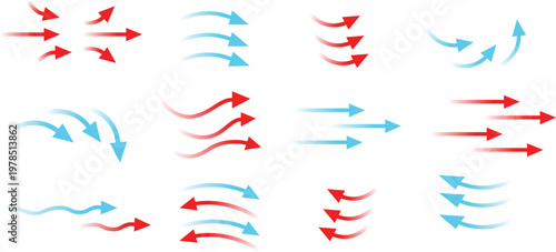 Hot and Cold arrow wave Circulation Icons arrow move Climate Control and Ventilation Icons Heat Exchange and Air Stream vector