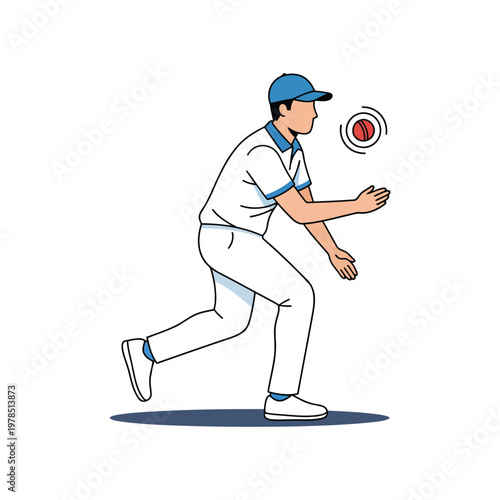 Spin Bowler Action Pose Delivering Ball Isolated on White