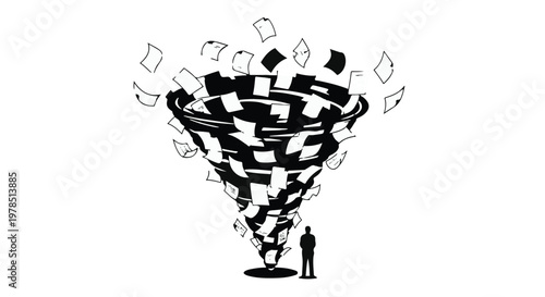 businessman overwhelmed by chaotic paperwork and documents