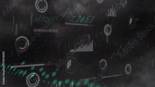 Animation of rain falling over data processing and globe