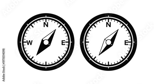 Two black and white compass icons are displayed side by side pointing in slightly different directions
