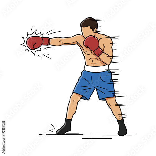 Boxer knockout punch action, strong forward movement, isolated vector