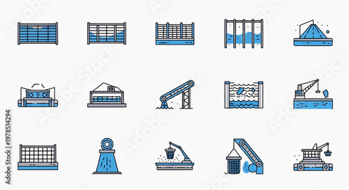 Construction site with various industrial equipment and machinery in operation