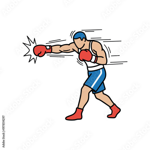Boxer knockout punch action, strong forward movement, isolated vector