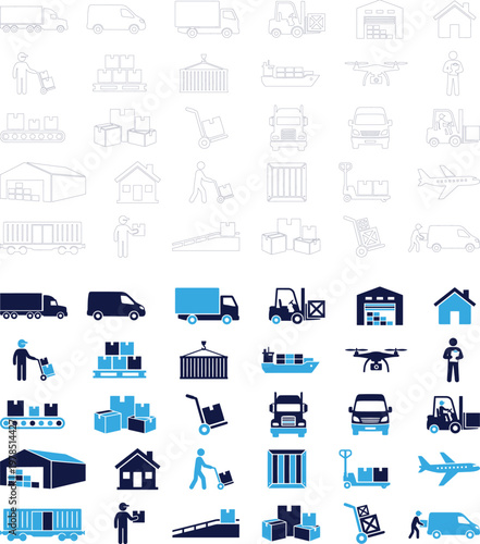 Logistics and transportation icons for delivery and shipping services.