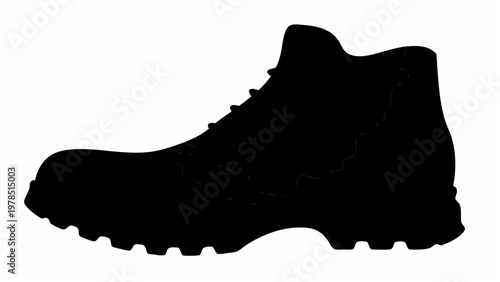 Military boot silhouette with rugged sole and laces on white background symbolizing strength and protection