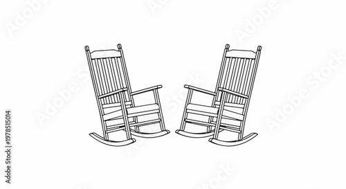 Two wooden rocking chairs are depicted side by side on a white background