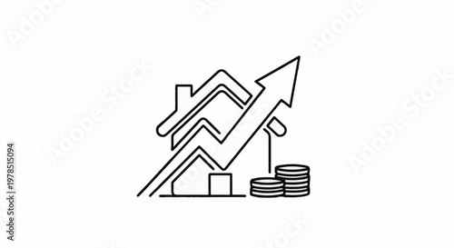 Upward trend graph with a house symbol and stack of coins