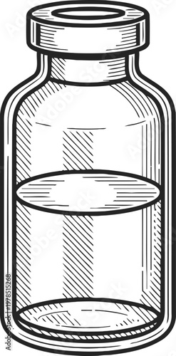 Clear glass medicine vial with stopper, empty pharmaceutical container for liquid or injection