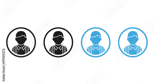 Four circular icons depict a person s head and shoulders in varying colors and styles