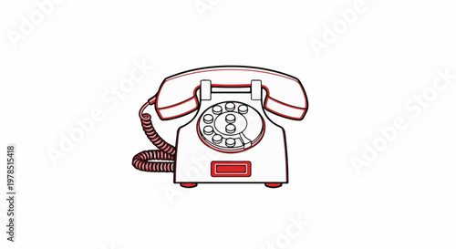 Vintage rotary dial telephone with a coiled cord and red accents