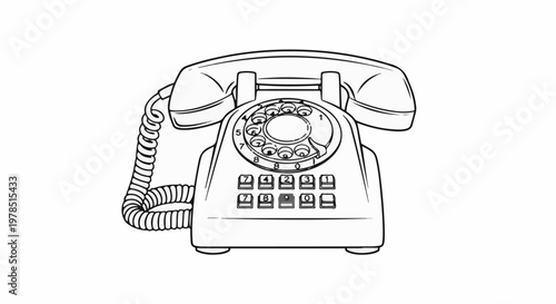 Vintage rotary dial telephone with coiled cord and keypad