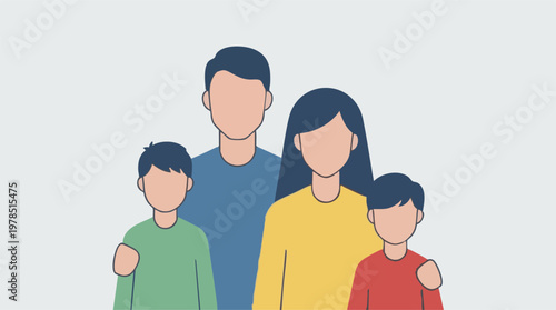 Minimalist illustration of a family of four with parents and two sons