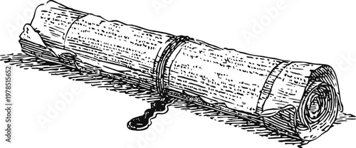 vintage rolled parchment scroll tied with string, old paper document illustration