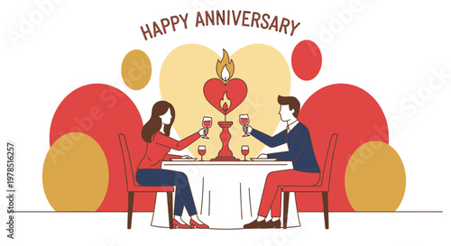 Romantic Anniversary Dinner Couple Toasting with Wine Glasses