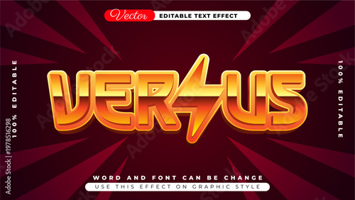 3D Versus Text Effect with Bold Metallic Finish and Electric Lightning Bolt Design