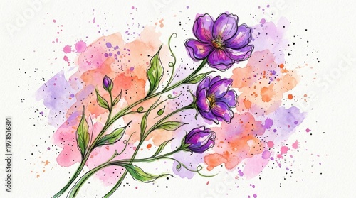Vibrant Watercolor Bouquet of Purple Flowers
