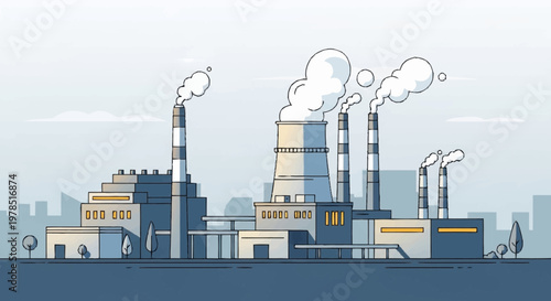 Industrial Power Plant Emitting Smoke into the Atmosphere.