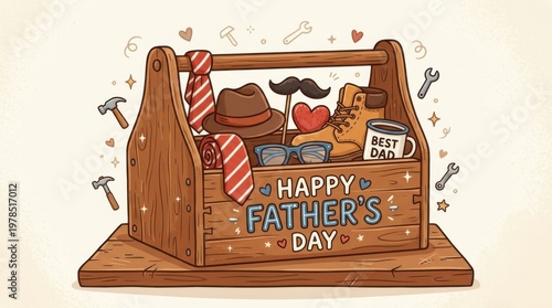 Fathers Day Tool Box with Accessories Illustration