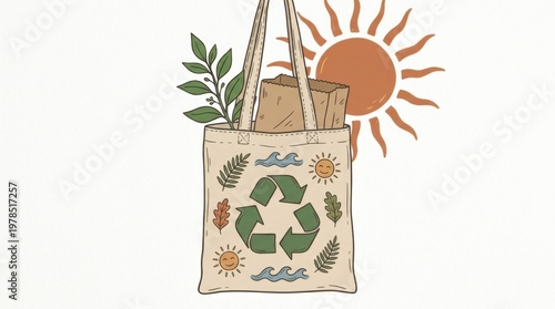 Reusable Eco Friendly Tote Bag with Sun Graphic