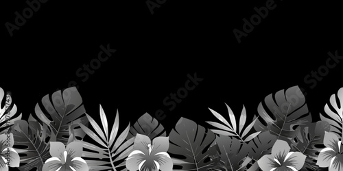 Tropical foliage and flowers create a dark dramatic border design