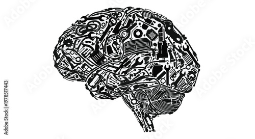 Brain made of mechanical gears and circuits, symbolizing artificial intelligence and technology