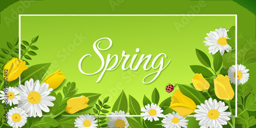 A vibrant spring floral arrangement with the word spring displayed