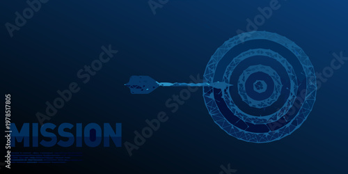 A blue polygonal arrow hitting the center of a target with mission text