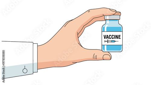 Close-up of a doctor's or nurse's hand holding a blue vaccine vial, symbolizing global immunization efforts and disease prevention.